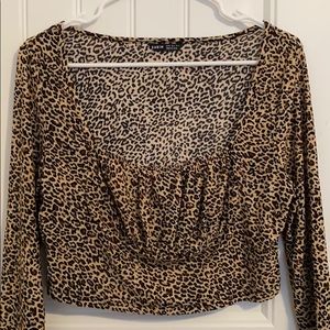 Shein Long Sleeve Ruched Cheetah Crop top